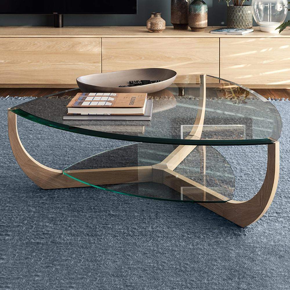 2-Tiered Coffee Table with Shelf with Tempered Glass Top-Coffee Tables,Furniture,Living Room Furniture