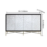 59" modernes Buffet-Sideboard, weiße, natürliche Schalenoberfläche mit Türen, Schubladen und Regalen