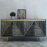 Gray and Gold Credenza 4 Doors Sideboard Cabinet with Storage Midcentury Modern