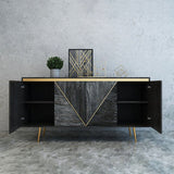 Gray and Gold Credenza 4 Doors Sideboard Cabinet with Storage Midcentury Modern