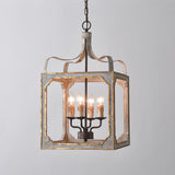 French Country 4-Light Square Lantern Chandelier in Antique Gray & Gold