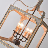 Lámpara de araña cuadrada French Country de 4 luces en gris antiguo y dorado