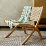Rustikaler faltbarer Relaxsessel aus Eschenholz mit Hanfseil, Rückenlehne und Sitzfläche in Natur