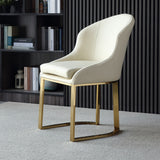 Off White Faux Leather Upholstered Dining Chair Gold Frame Set of 2