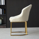 Juego de 2 sillas de comedor tapizadas en piel sintética color blanco roto con estructura dorada