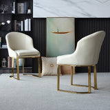 Gepolsterter Esszimmerstuhl aus weißem Kunstleder, Goldrahmen, 2er-Set