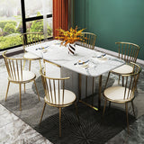 Functional Folding White Dining Table 63" with Storage Gold Frame