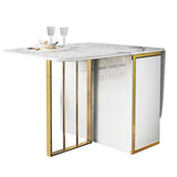 Mesa de comedor plegable funcional blanca de 63" con marco dorado de almacenamiento