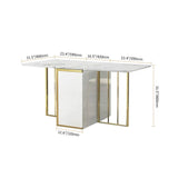 Mesa de comedor plegable funcional blanca de 63" con marco dorado de almacenamiento