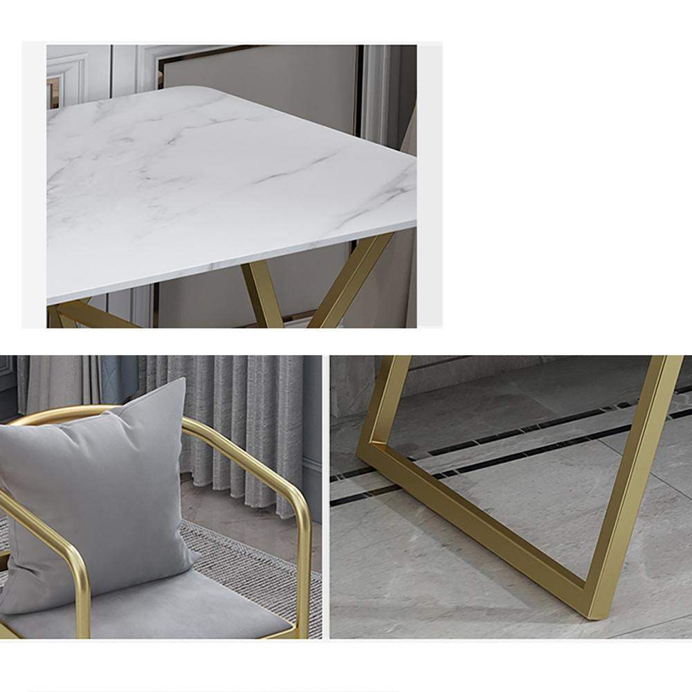 Modern White Desk with Marble Top & Gold Metal Frame-Desks,Furniture,Office Furniture