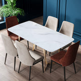 63 "Rectangle Table à manger en marbre en faux marbre blanc moderne avec double piédestal en or