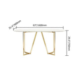 63 "長方形モダンな白いフェイクマーブルダイニングテーブルと金の二重の台座があります