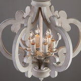 French 6-Light Candle-Style Chandelier Weathered Wood & Iron in Distressed White