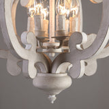 French 6-Light Candle-Style Chandelier Weathered Wood & Iron in Distressed White