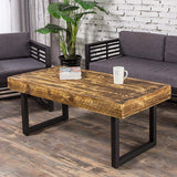Vintage Industrial Coffee Table Rectangular Distressed Wood Accent Table Metal in Black Finish-Richsoul-Coffee Tables,Furniture,Living Room Furniture
