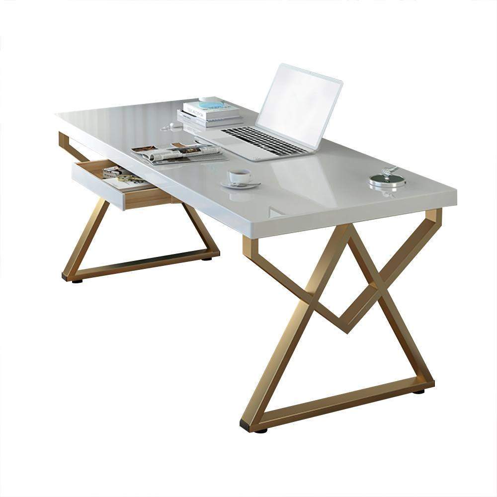 Modern White Writing Desk in Solid Wood & Metal Home Office Desk-Desks,Furniture,Office Furniture