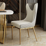 PU Leather Tufted Upholstered Wingback Dining Chair Set of 2 Gold Stainless Steel Legs