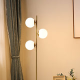 Moderne goldfarbene LED-Kugel-Stehlampe, weißer Glasschirm, Marmorsockel