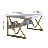 Modern White Writing Desk with Drawer & Shelf Wood Top & Metal Frame-Desks,Furniture,Office Furniture