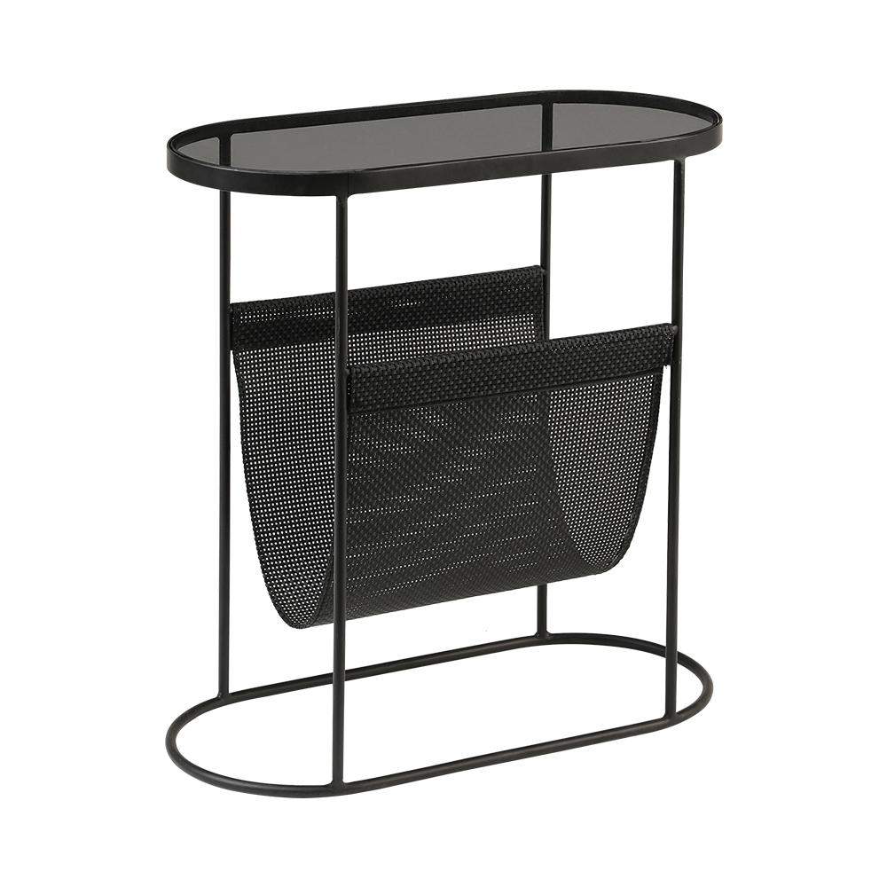 Modern Side Table Black End Table Metal Accent Oval Table Magazine Holder Sofa Table-Richsoul-End &amp; Side Tables,Furniture,Living Room Furniture