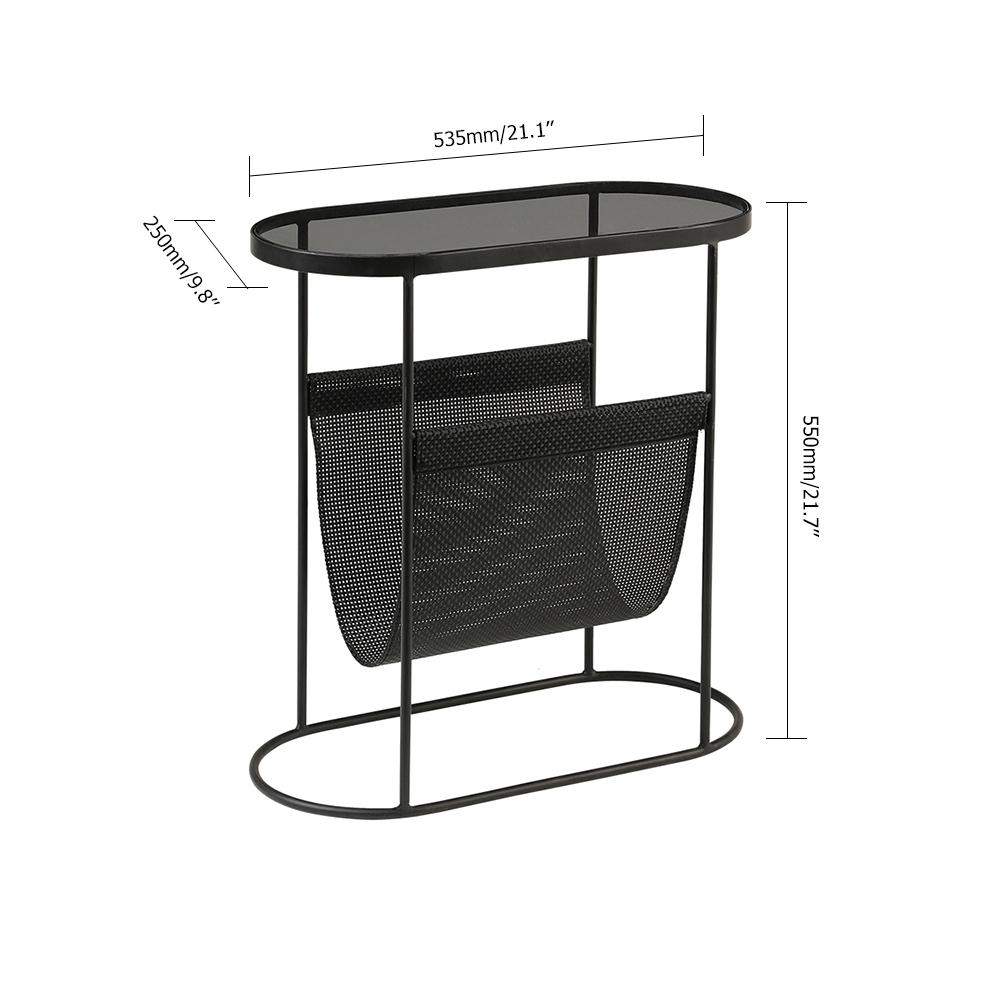 Modern Side Table Black End Table Metal Accent Oval Table Magazine Holder Sofa Table-Richsoul-End &amp; Side Tables,Furniture,Living Room Furniture