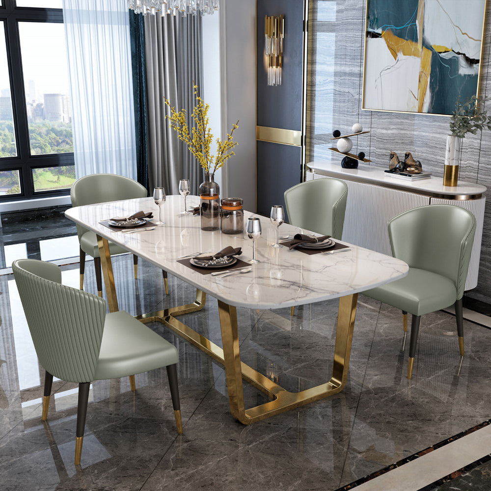 63" Modern Dining Table with Marble Top & Stainless Steel Base