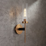 Moderne, minimalistische 1-Licht-Zylinder-Wandleuchten mit klarem, geripptem Glasschirm in Gold und Schwarz
