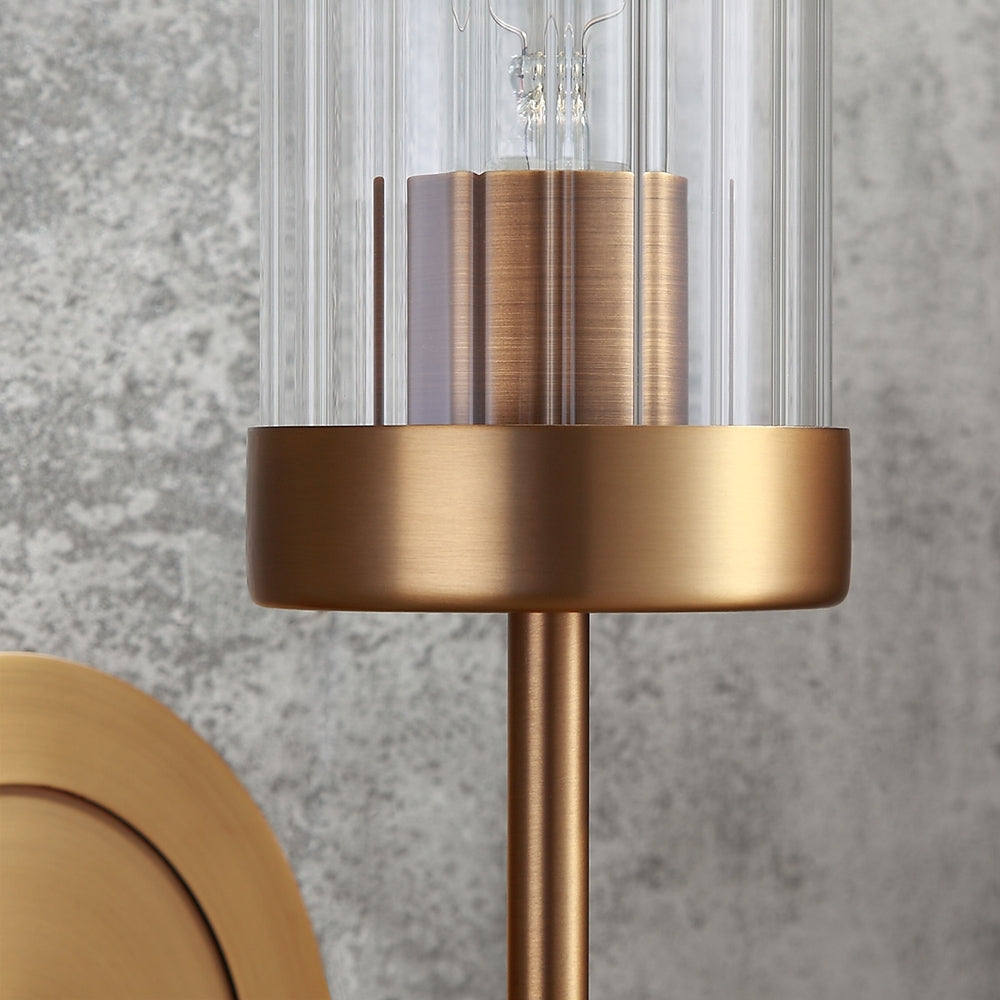 Modern Minimalist 1-Light Cylinder Clear Ribbed Glass Shade Wall Sconces in Gold&Black