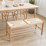 Modern Bench Dining Room Bench Rattan Bench with Wood Legs