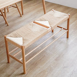 Modern Bench Dining Room Bench Rattan Bench with Wood Legs