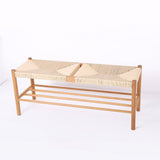 Modern Bench Dining Room Bench Rattan Bench with Wood Legs