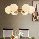 Moderna lámpara de araña de cocina con globo de cristal dorado de 6 luces