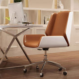 Silla de trabajo de cuero sintético blanco y naranja para escritorio Silla de oficina cromada tapizada en cromo