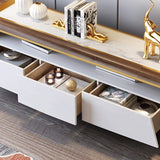 86.6" TV Stand with Storage White Faux Marble Top 3 Drawers Media Console for TVs-Richsoul-Furniture,Living Room Furniture,TV Stands