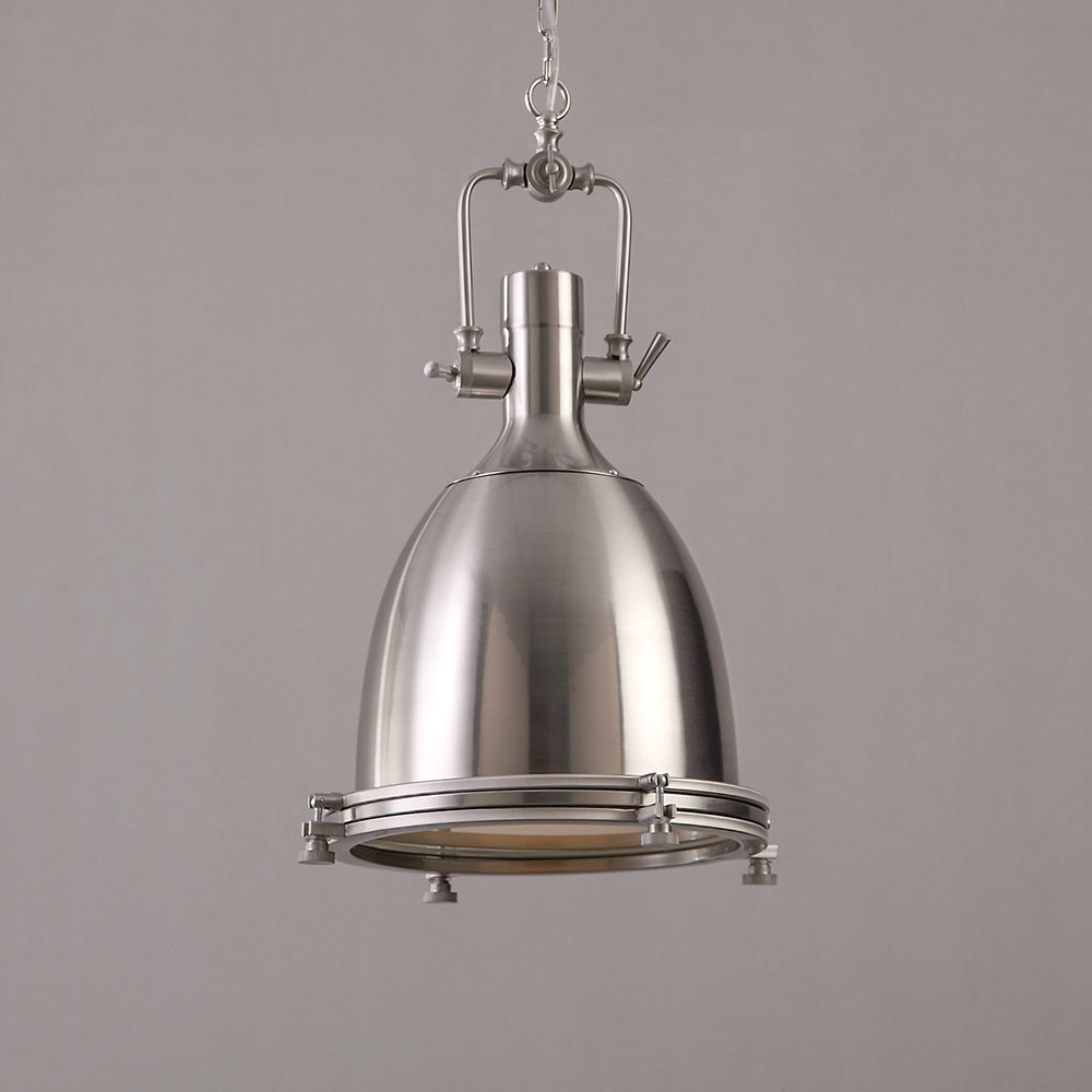 Prim Industrial 1-Light Dome Shade Pendant Light with Frosted Glass Diffuser Satin Nickel
