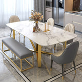 Modern Rectangle 63" Faux Marble Dining Table Gold Base Stainless Steel