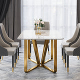 Modern Rectangle 63" Faux Marble Dining Table Gold Base Stainless Steel