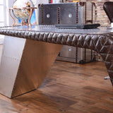 76" Aviator Desk with Storage Aluminum and Leather Office Desk-Desks,Furniture,Office Furniture