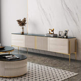 Modern Champagne TV Stand with Doors&Drawers Stone Top Media Console-Furniture,Living Room Furniture,TV Stands