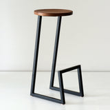 Industrial Black Wood Bar Stools Set of 2 Backless with Metal Legs