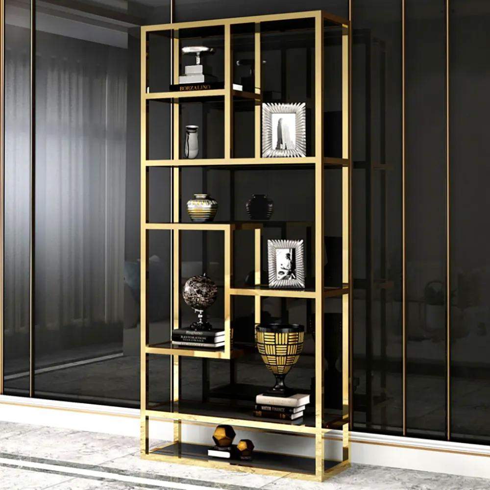 Luxury Display Geometric Bookshelf in Gold & Black-Bookcases &amp; Bookshelves,Furniture,Office Furniture
