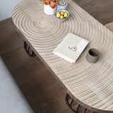 47.2" Vintage Oval Coffee Table Solid Wood Table Top Growth Rings Metal Base-Coffee Tables,Furniture,Living Room Furniture