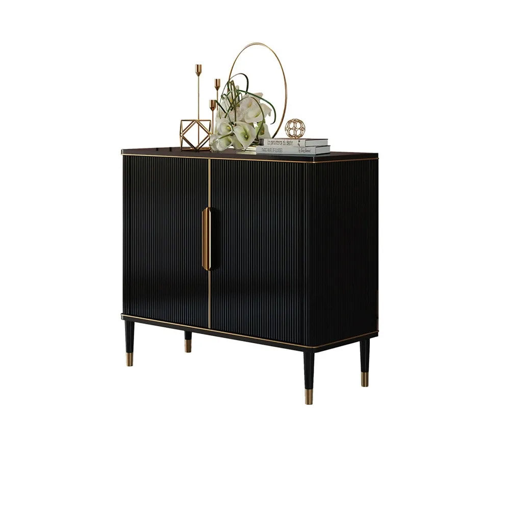 43.3" Modern Entryway Cabinet Black Accent Cabinet with 2 Doors 2 Shelves in Gold