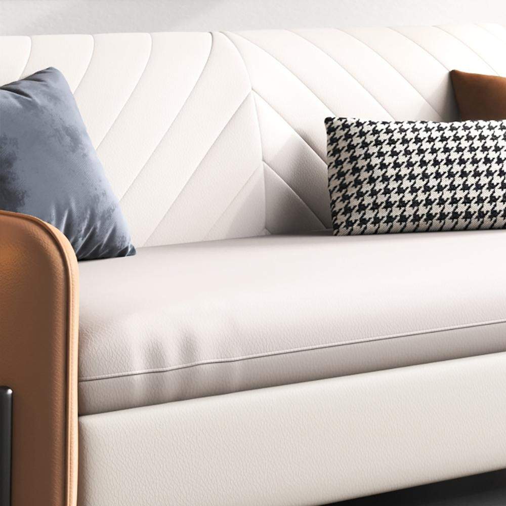 67" Brown & White Convertible Sofa Bed Leath-aire Upholstered with Storage Pocket-Richsoul-Daybeds,Furniture,Living Room Furniture