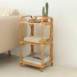 Farmhouse Wood Side Table with 3-Tier Rattan Woven End Table-Richsoul-End &amp; Side Tables,Furniture,Living Room Furniture