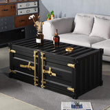 39" Cargo Container Industrial Style Black&Gold Coffee Table with Storage 2 Door-Richsoul-Coffee Tables,Furniture,Living Room Furniture