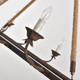 Bever Vintage 10-Light Rectangular Chandelier 48" Linear Chandelier Hemp Rope Island Lighting Rust