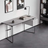 Modern White Computer Desk with Drawers Stone Top & Metal Base-Desks,Furniture,Office Furniture