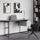 Modern White Computer Desk with Drawers Stone Top & Metal Base-Desks,Furniture,Office Furniture