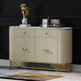 Sideboard Cabinet Faux Marble Faux Leather Upholstery with Storage Drawers&Doors